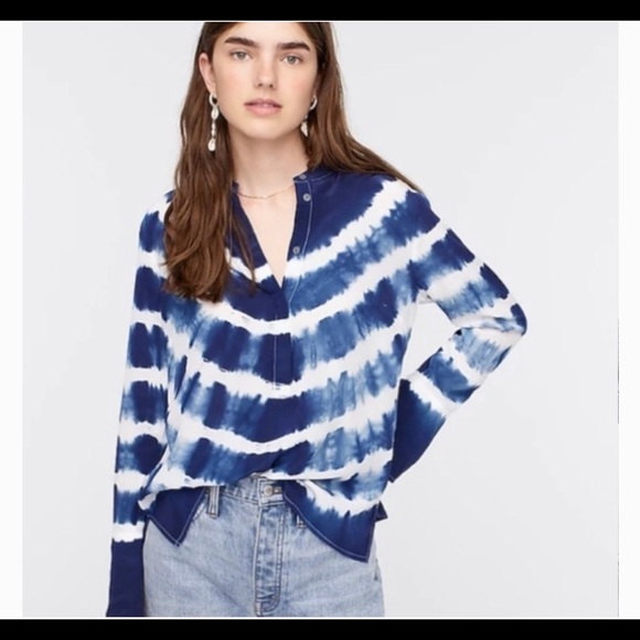 J. Crew Blue Tie-Dye Silk Button Down Shirt - Picture 4 of 14